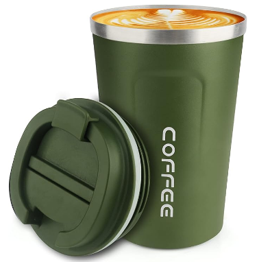 Tazas de viaje aisladas con tapa a prueba de fugas, tazas de café reutilizables, taza de café para coche, taza térmica de acero inoxidable para agua caliente y fría y té de 380 ml