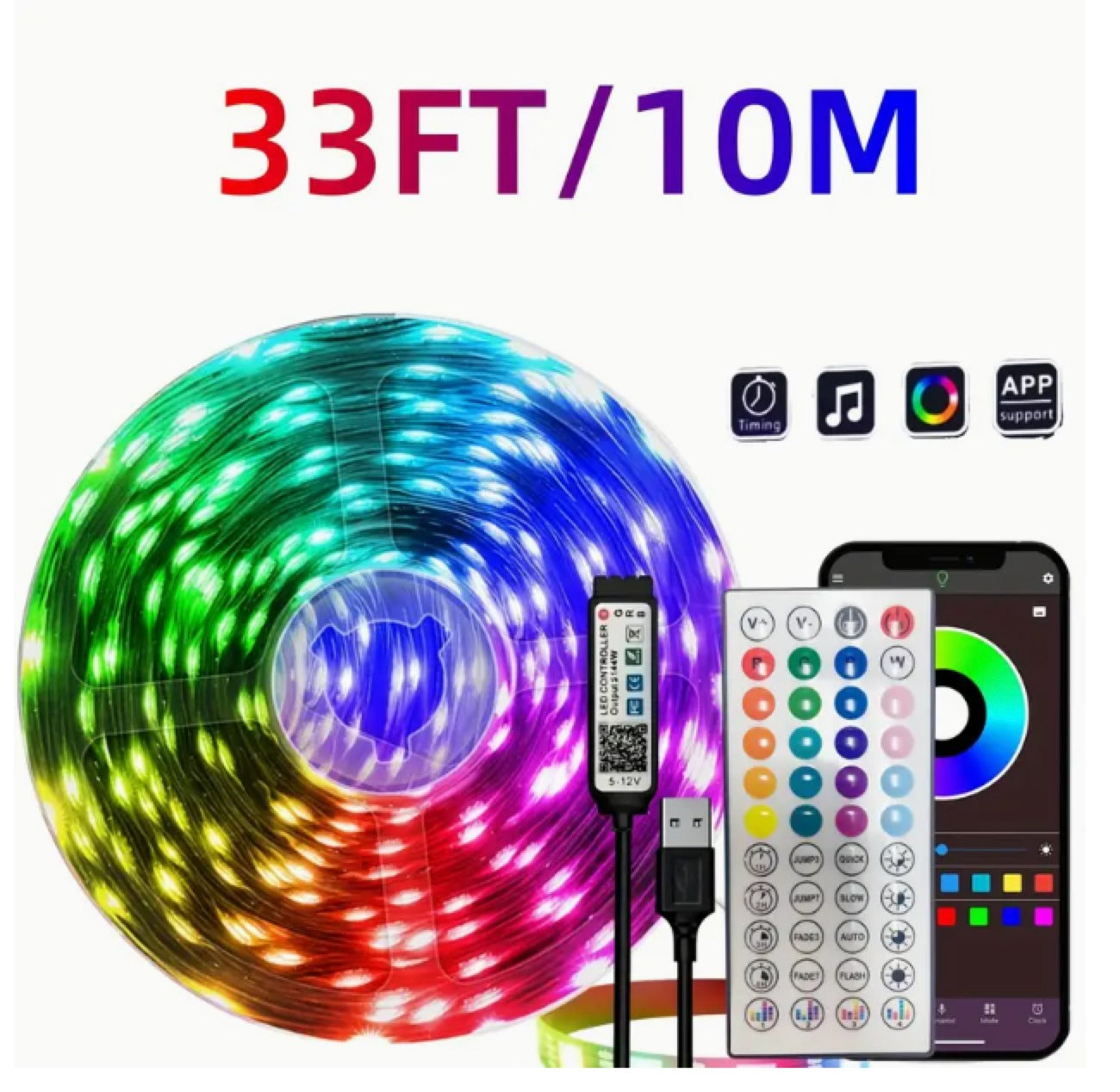 Tira Luz Led Colores 10 metros con ritmo musical bluetooth